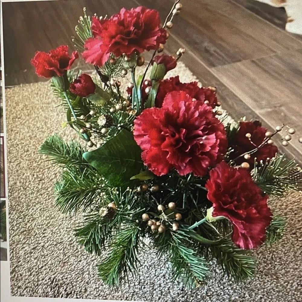Burgundy, carnation, flower arrangement centerpiece